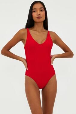 Beach Riot Reese One Piece Red Ribbed Swimsuit New With Tags SZ L